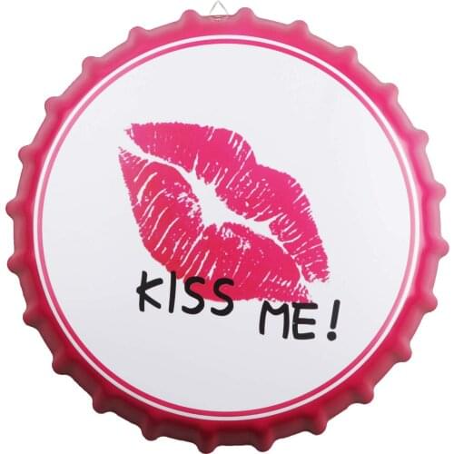 Ltstor Red lips Bottle Caps Metal Tin Sign Wall Decor Man Cave Bar Wall Decor Art Plaque Vintage Home Bar Cafe Bar