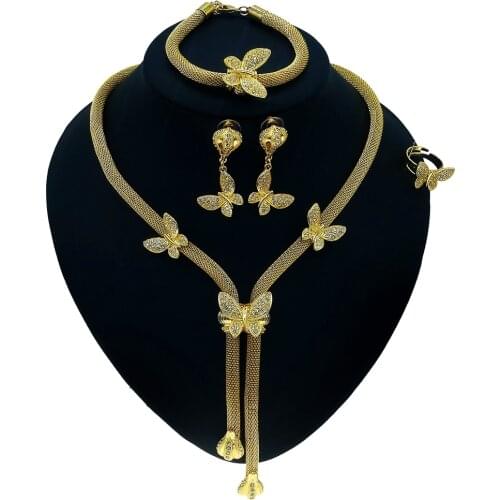 Yulaili Fashion Yellow Gold Butterfly Dubai Style Jewelry Set Exquisite Womens Party Clothing Accessories Jewelry Necklace Sets