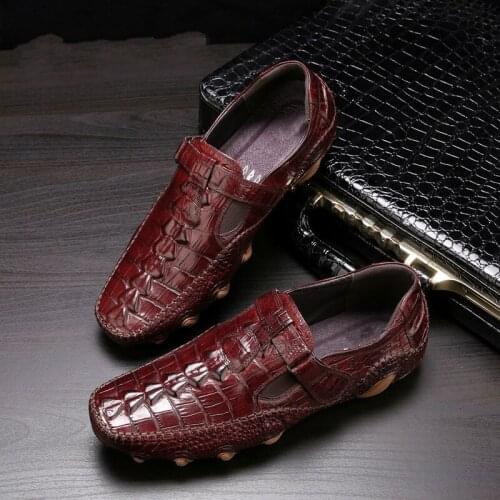 Mens Genuine Leather Driving Shoes Crocodile pattern Loafers Men Casual Shoes Moccasins Business Black boots zapatos de hombre