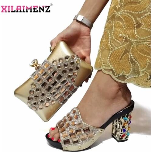 New Coming Matching Shoes and Bag Set In Heels Matching Shoes and Bag Set for Nigerian Party Shoes and Bag Set Gold For Party