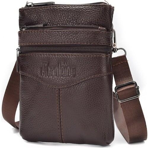 New Genuine Leather Mens Waist Bag Business Leisure Front Cowhide Mobile Phone Bag Small Size Oblique Shoulder Bag Man