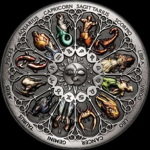 Super Beautiful Twelve Constellation Zodiac Silver Commemorative Coins Lucky Love Elizabeth II Euro Astrology Souvenir Gifts