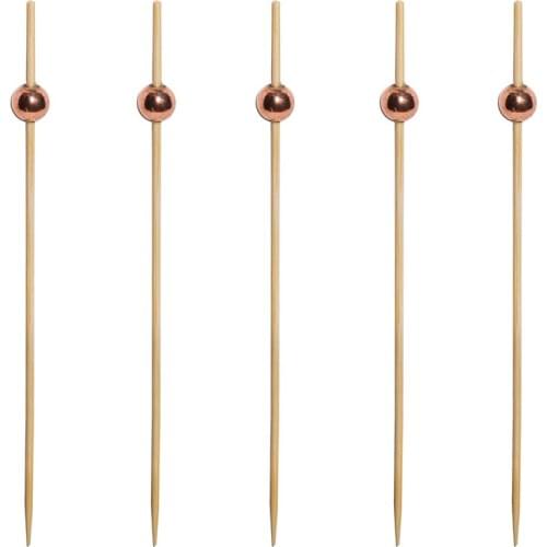 Free Shipping Party Suppliers Disposable Tableware, 120mm Cocktail Ball Bamboo Pick Bronze Skewer, 100/Pack
