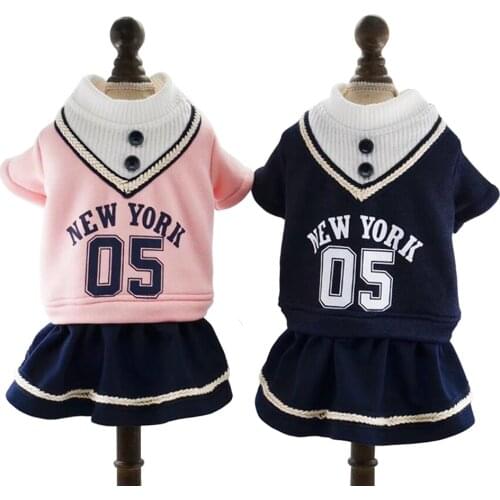 Pink/Dark Blue Autumn Winter Dog Cat Dress Coat Puppy Dog Skirt Small Dogs Pet Clothing XS S M L XL