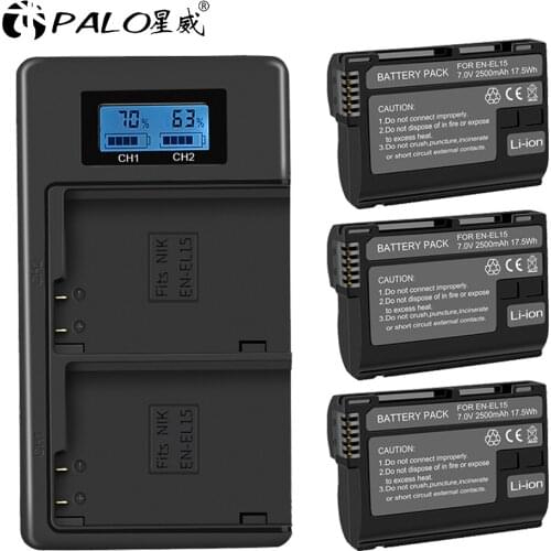 3Pcs EN-EL15 EN EL15 ENEL15 EL15A Batteries + LCD Dual USB Charger for Nikon D600 D610 D600E D800 D800E D810 D7000 D7100 d750 V1