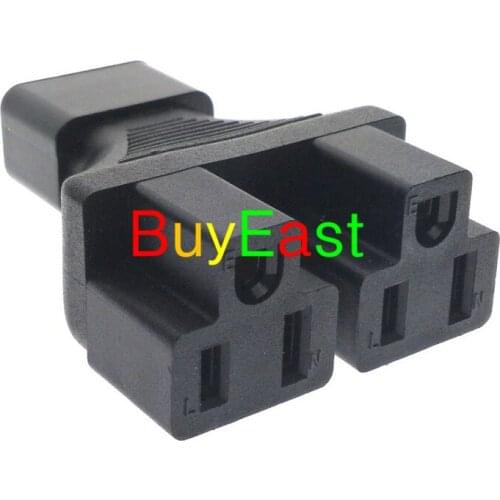 IEC 320 C14 Male To 2 x US 3 Pin Nema 5-15R Female Y Splitter Adapter