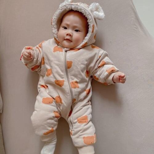 Fleece Lining Infant Girls Jumpsuit Clothes Outfits 6M-24M Winter Thicken Baby Bear Rompers Toddler Boys Cotton Padded Outwear