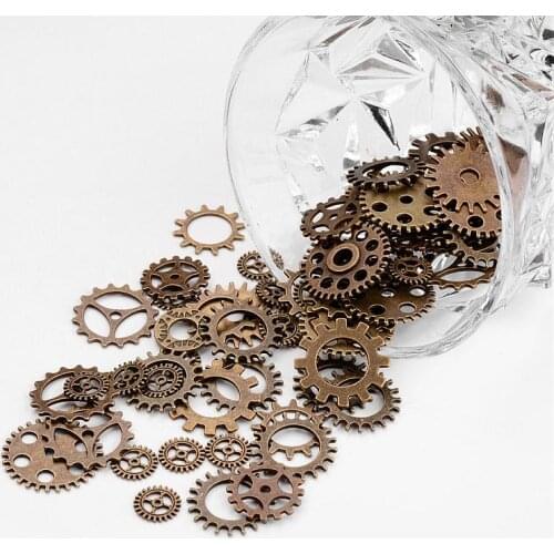 500g Antique Bronze Metal Alloy Steampunk Gear Charms Connectors Cog Pendants for Jewelry Making DIY Supplies 19~25x1~1.5mm