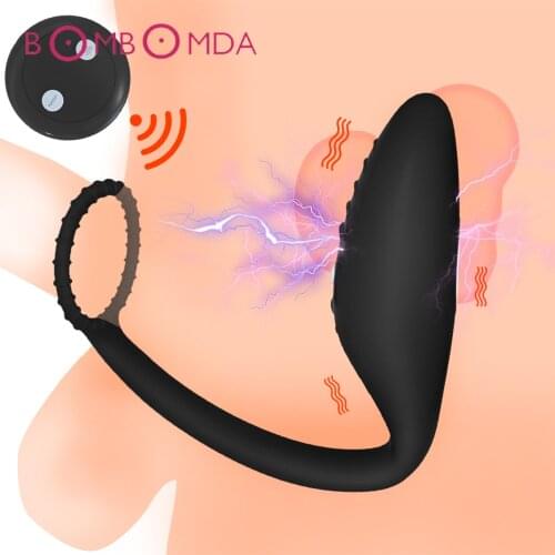 Electric Shock Sex Vibrator For Man Prostate Massager Wireless Remote Anal Butt Plug With Delay Ejaculation Dick Ring Adult Toy