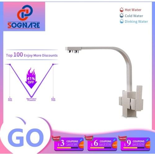 SOGNARE Solid Brass Kitchen Faucet with Filtered Water Marble Kitchen mixer For Sinks Taps Cold Hot Swivel Drinking Water Faucet