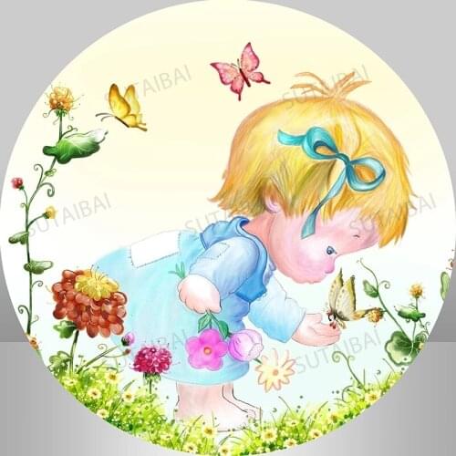 Holy Communion Boy Round Backdrops Baby Shower Baptism Flowers Birthday Party Mi Bautizo Photography Background Circle Covers
