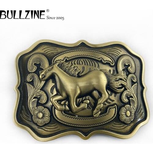 The Bullzine Horse belt buckle with antique brass finish FP-03165 suitable for 4cm width snap on belt