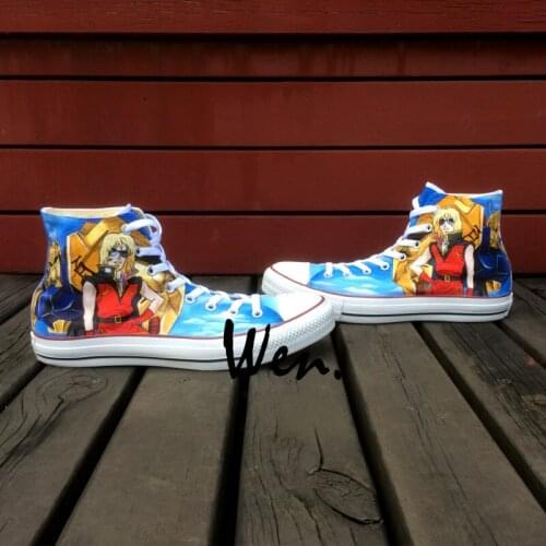 Wen Anime Hand Painted Shoes Design Custom Mobile Suit Gundam Men Womens High Top Canvas Sneakers for Presents