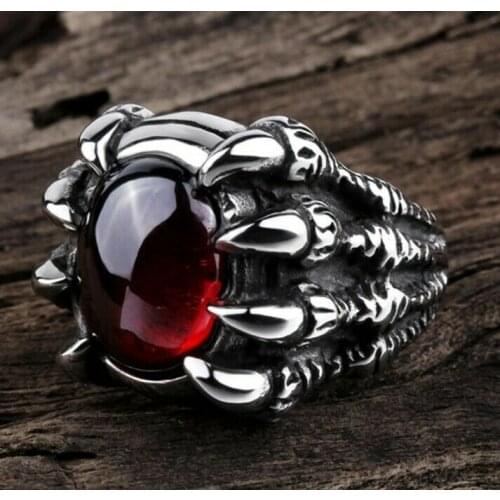 Vintage Dragon Claw Rings for Men Women Teenagers Personality Punk Rings Crystal Gem Fashion Party Jewelry For Nightclubs Bars