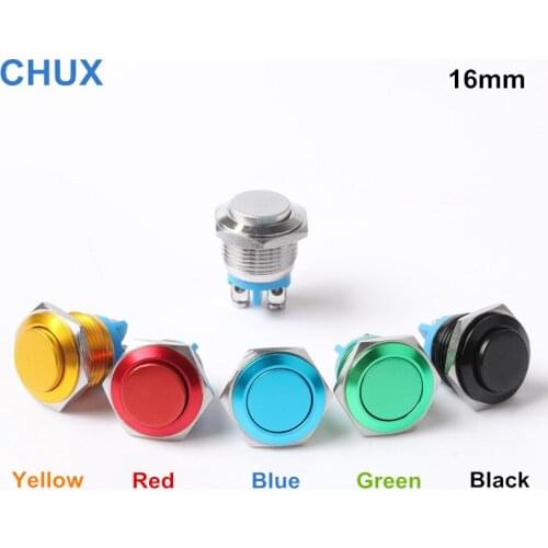 16mm Waterproof Metal Push Button Switch Reset Button Switch Momentary Horn Car Red Green Yellow Blue Black High Flat Head