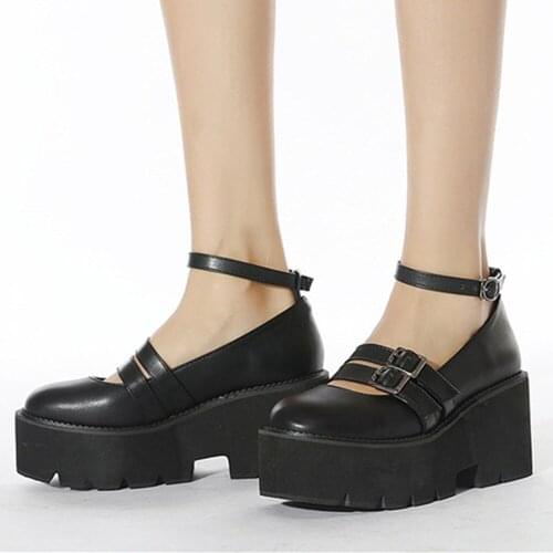 Termainoov Women Pumps High Heels Platform Buckle Wedges Leather Shoes Heeled Fashion Mary Janes Chain Women Summer Shoes