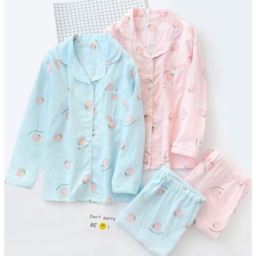 WomenS New Spring And Autumn Long-Sleeved Cotton Double Gauze Pajamas Suit Summer Thin Loose Cotton Negligee Home Service