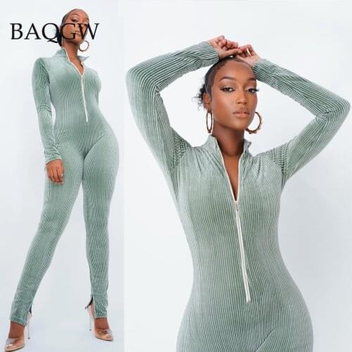 Autum Streetwear Full Sleeve Corduroy Jumpsuit Casual Front Zipper Rompers Skinny One Piece Overalls for Women Velvet Outfits