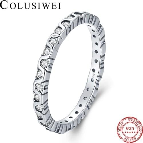 Colusiwei Genuine 925 Sterling Silver Vintage Pattern Ring Shiny Clear Cz Finger Ring for Women Wedding Jewelry Anillo