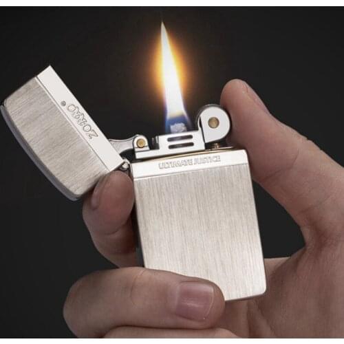 Zorro Original Torch Flint Kerosene Lighter Luxury Metal Extra-thin Refillable Cigar Cigarette Smoke Accessories Gift for Men