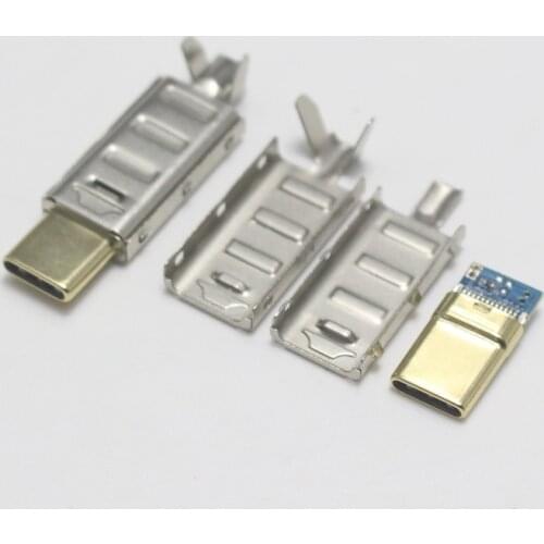 1/2/5set usb connector Type C male Plug Welding USB 3 in 1 DIY Repairs Cable Charger Parts Gold Head + Nickel Cover