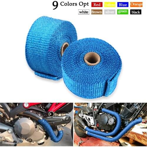9colors High Quality 5cm*10M 15M Exhaust Heat Wrap Roll For Motorcycle Fiberglass Heat Shield Tape with Stainless Ties