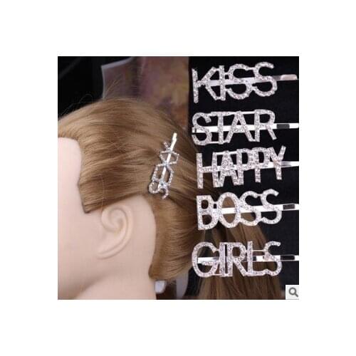 120pcs/lot DIY Sliver Drill Hair Clips Mix Styles English Letters Diamond Hairpin Hair Care Styling Accessories Tools HA644