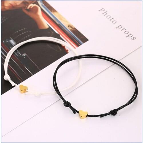2 pcs/set Tiny Love Heart Lucky Bracelet Black White Color Rope Adjustable Bracelet Romantic Couple Jewelry Gift