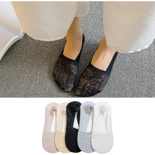 5 pairs / lot womens summer fashion windproof lace flower socks invisible stiletto socks 2021 summer lace low to help socks