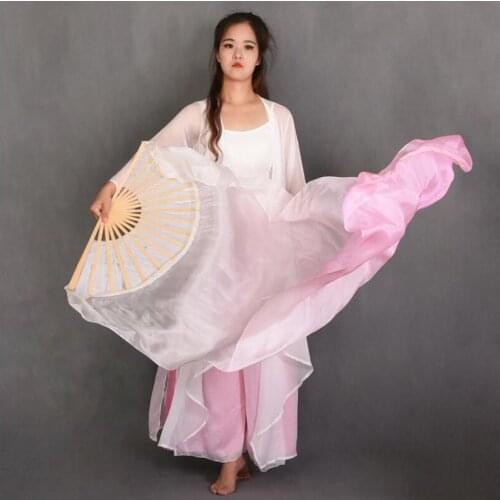 White Pink Gradient 1 Pair 1.2m Belly Dance Silk Fan Veil Kids Girls Light Belly Dancing 5 Mommes Silk Veil Wholesale New