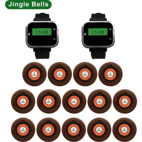 JINGLE BELLS wireless calling systems 14 transmitters+2 watch pager/waiter calling systems/guest calling buttons for restaurant