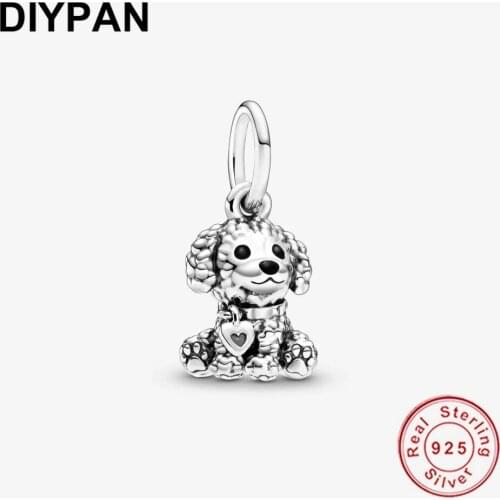 Fit Original Pandora Bracelet Charm 925 Sterling Silver Poodle Puppy Dog Dangle Charm Pendant Bangle Women DIY Jewelry Berloque