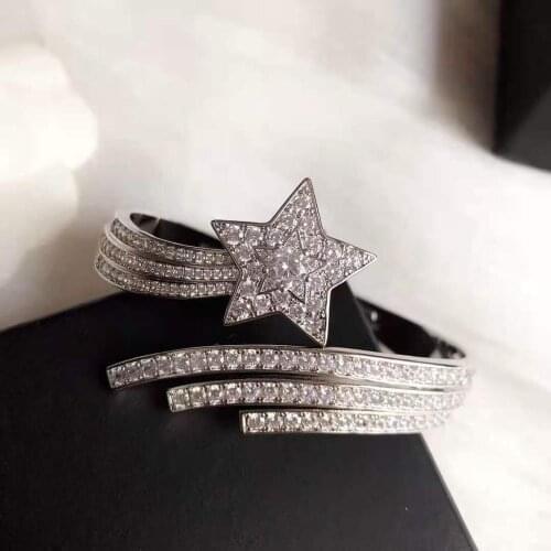 Hot Brand Pure 925 Sterling Silver Jewelry For Women Big Diamond Star Bracelet Cute Sweet Jelly Hot Star Bangle Silver Jewelry