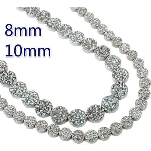 Natural Stone Hematite Uneven Coin Loose Beads 8-10m Black Round Beads For Making Jewelry DIY Bracelet Necklace Ornaments 15Inch