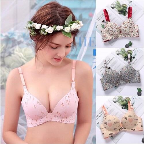 Women Flower Print Seamless Bra Sexy Lingerie Floral Push Up Bras One-Piece Underwear