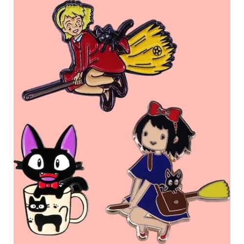 KK Deliverry Series Enamel Pin Badge The Jiji cat Brooch Magic Girl Enamel Pins Gift