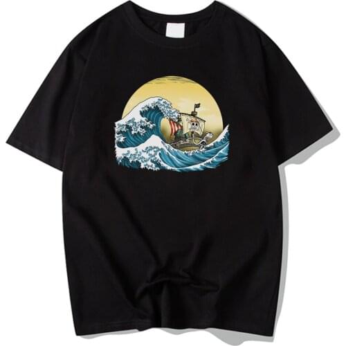 The Going Merry By Hokusai Prints Mans T-Shirts Simple Oversize Male T Shirt Manga O-Neck Tshirt Simplicity Casual Short Sleeve