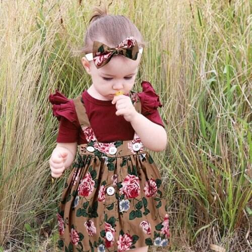 Infant Baby Girls Clothing Set 2019 Fashion Flying sleeves Romper+Suspender Skirt 2 Pieces sets Newborn Baby Clothes Outfits