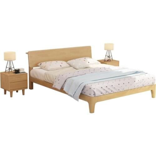 Nordic solid wood bed modern simple solid wood small family type Japanese double bed 1.2-1.8m hotel apartment bed