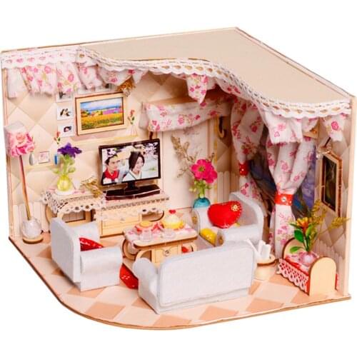 Doll house Furniture Wooden Miniature DIY Kit with Dust Cover Assemble Crafts Toy Best Birthday Gift For Children Girl