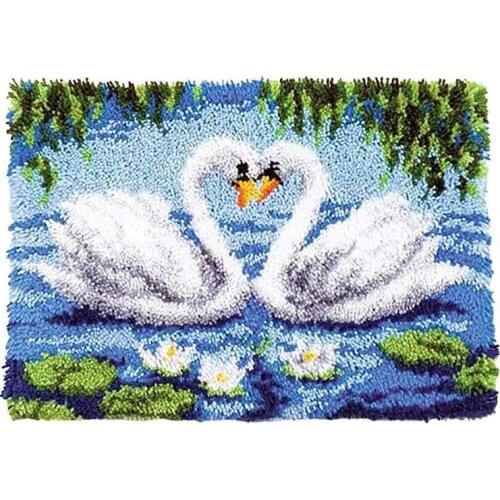 Swan DIY Latch Hook Kits Rug Embroidery Carpet Set Needlework with Crochet Needlework Crafts Shaggy DIY Latch Kits for