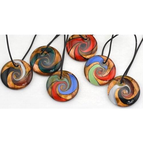 Fashion 6PCS Mix Colors Round Foil Murano Lampwork Glass Pendant Necklace, Fashion Necklace #10029
