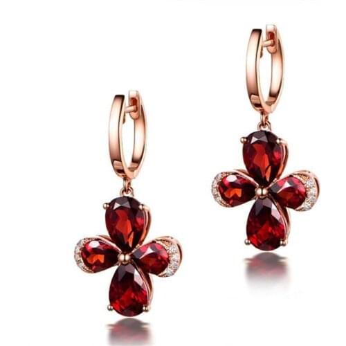 Fashion Crystal Red Clover Flower Earrings For Women Jewelry Trendy Rose Gold Hoops Lady Silver 925 Earrings Female Accessories