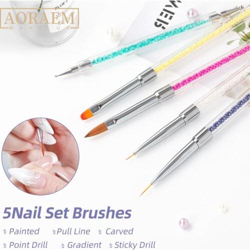 AORAEM Nail Pen Art Design Set 5pcs Acrylic Brushes For Manicure Colorful UV Gel Brush Design Nails Tip DIY Dotting Drawing Tool