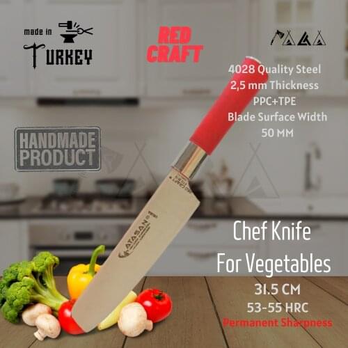 ATASAN Red Craft Vegetables Chef Knives Handmade High Quality Professional Stainless Steel Steak Kitchen Knife Turkish 2021