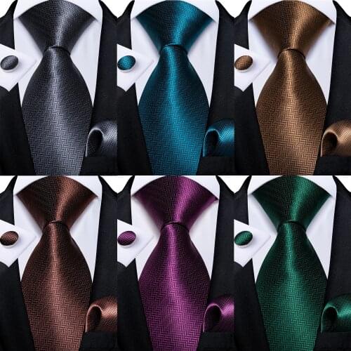 Solid Color Brown Blue Gray Mens Ties Wedding Party Accessories Neck Tie For Men Handkerchief Cufflinks Mens Gift DiBanGu