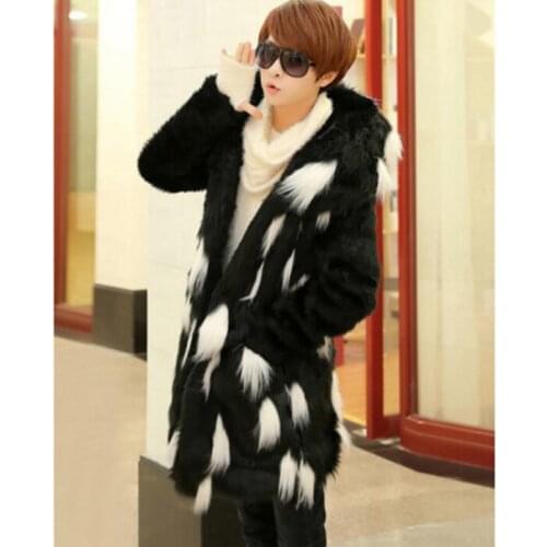 Autumn black white hooded faux mink fur leather jacket mens winter thicken warm fur leather coat men loose jackets fashion B238