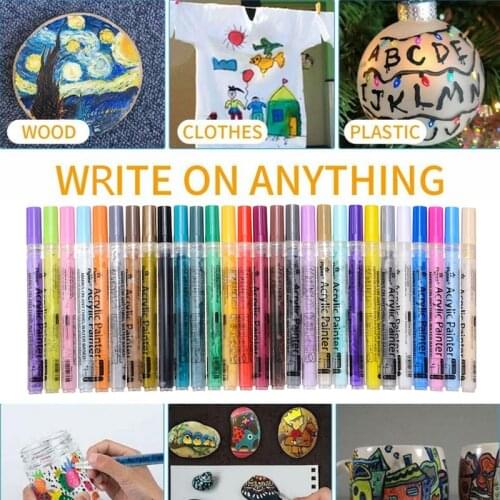 Painting Supplies Acrylic Paint Marker Pen 28 Colors/set Art Markers Wrote On Canvas Metal Ceramic Wood Plastic
