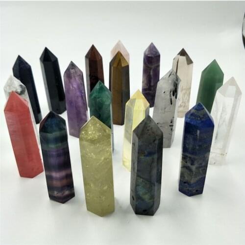Natural stones minerals crystals wicca rose quartz amethyst labradorite decoration meditation chakra healing crystal column