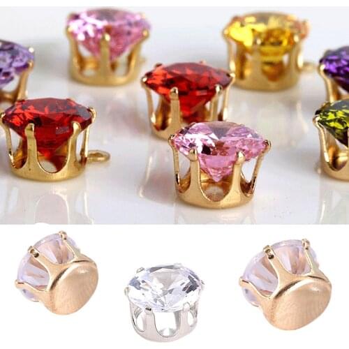 Sewn Flatback Zircon Silver/Gold Claw Garment Rhinestones Shining Gems 6/8mm for Nails Jewelry Accessory Wedding Gift Decoration